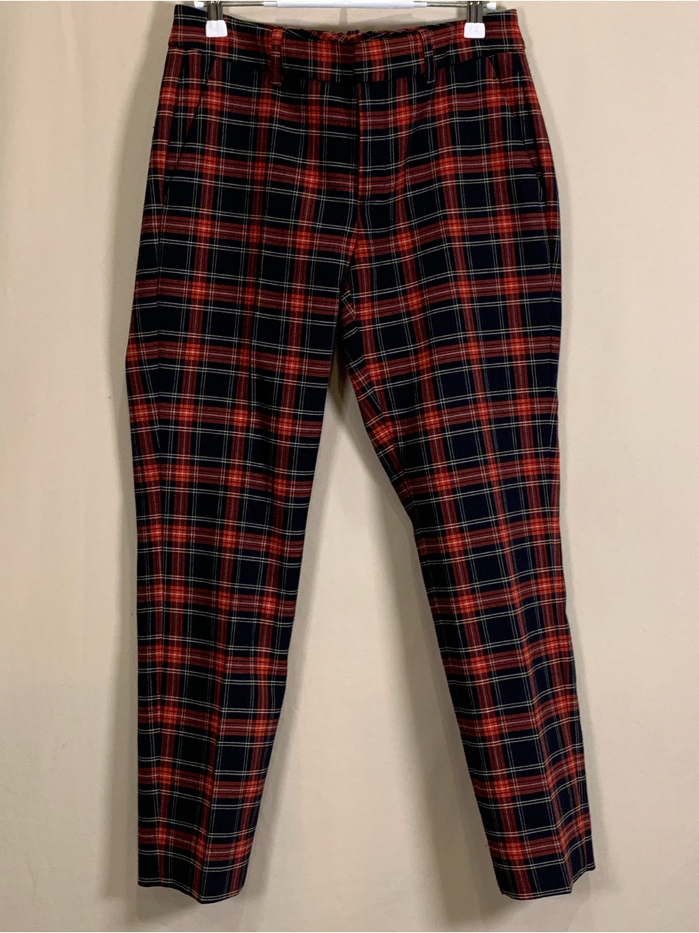 Zara Woman Red Plaid Tapered Trousers Size 4